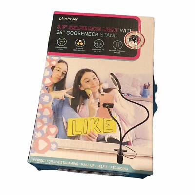 New Photive 3.5  Selfie Ring Light With 26  Gooseneck Stand Universal Fit In Box