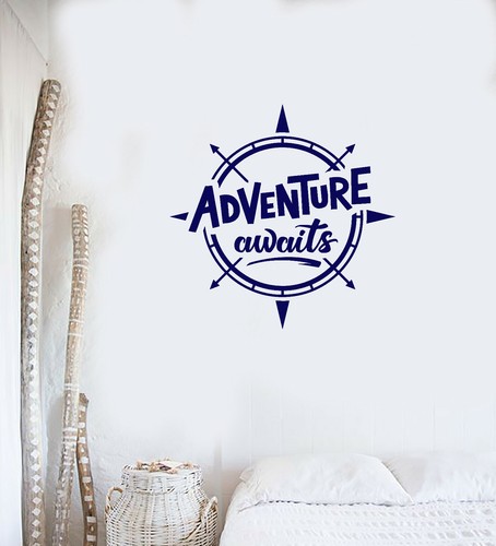 Vinyl Wall Decal Adventure Awaits Compass Quote Inspirational Stickers ...