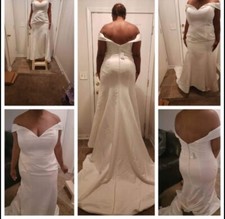 New David s bridal wedding dress size 18 W, ivory, long, and satin