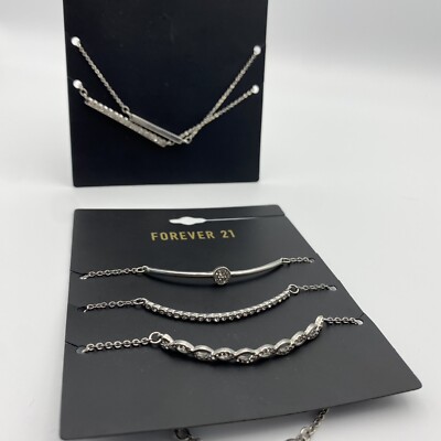 Forever 21 Necklace Bracelet Bundle Silver Tone Rhinestone