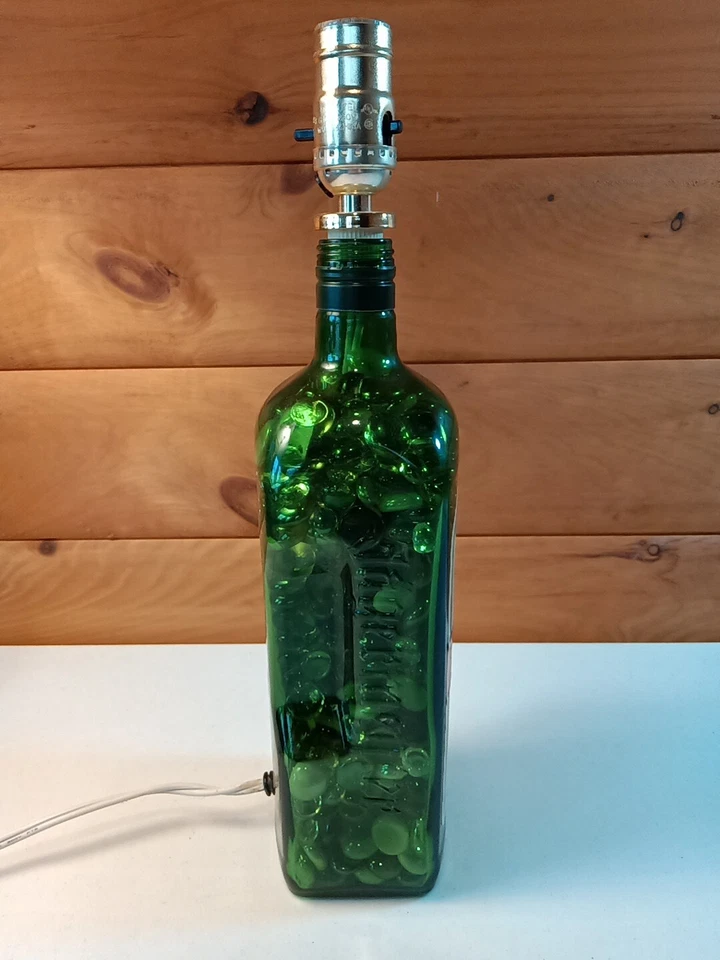 Jagermeister 1.75 L Green Glass Bottle Lamp Filled With Craft Gems Working - Image 3 of 4