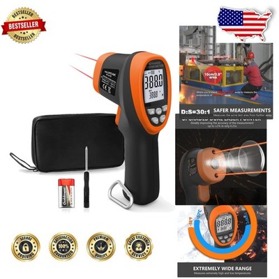 High Temp Laser Thermometer: 2732°F Max, Dual Probe, Data Hold, 0.5s Response