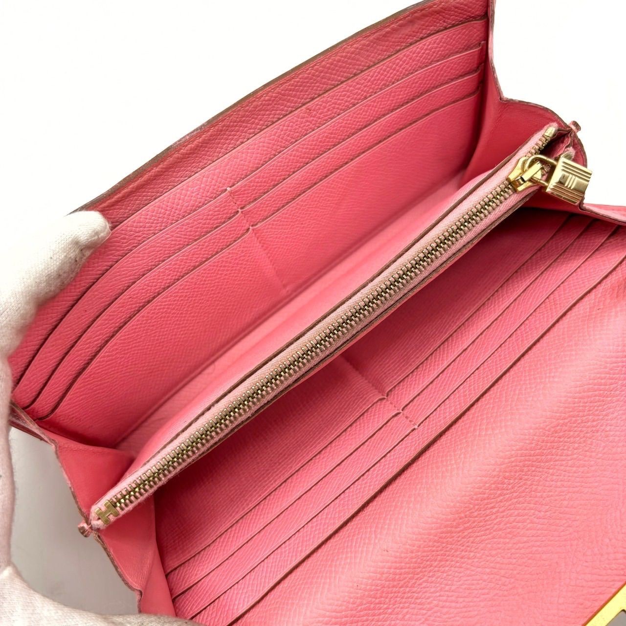 HERMES Kelly Vaux Epsom Wallet Long Leather Pink Gold Rare Authentic Used image 7