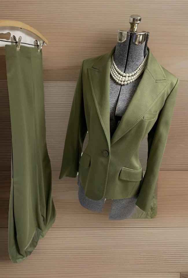 Traje Pantalón Anne Klein Talla Pequeña S Conjunto de Dos Piezas Verde Claro Bolsillos Reales *LEER Foto 3 de 4