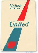 United Airlines Sign Retro Commercial Aviation Tin Metal Signs