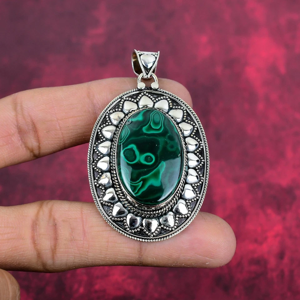 Piedras preciosas de malaquita hechas a mano 925 joyería colgante amor para siempre regalo Foto 3 de 4