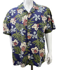 Vintage 90s Hawaiian Shirt XL Made in Hawaii USA Blue Floral Aloha Single Stitch