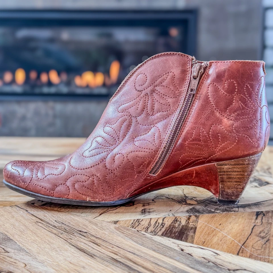 Botines Pikolinos Bordados Cuero Marrón Tacón Gatito-Mujer 37EU/6.5US Foto 2 de 4