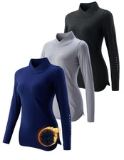 3 Pack Women's Thermal Fleece Shirts Long Sleeve Mock Turtleneck Running Acti...