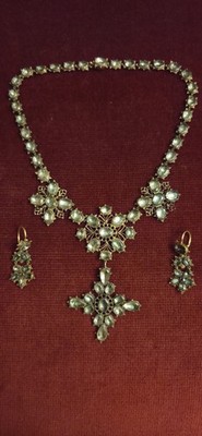 Antikes Collier & Ohrringe Regency 18KT Gold Bergkristall Foliert (1815-1825)