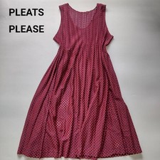 Pleats Please Mesh Long Sleeveless Dress, Size 4 Red Naby made in Japan