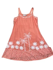 Raya Sun Vacation Beach Embroidered Sleeveless Palm Dress Rayon Blend Medium