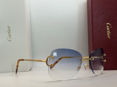 Cartier Rimless Oval Gradient Blue Unisex Gold C Wire Sunglasses CT00920