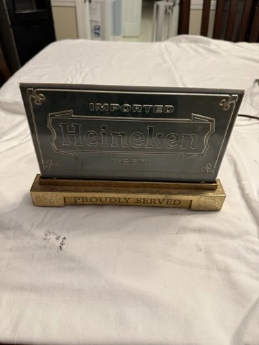 Vintage Heineken Proudly Served Imported Beer Light Up Sign Cash Register Topper