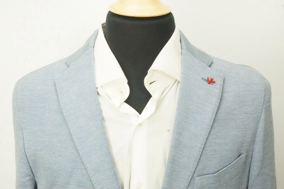 Chaqueta Abrigo Deportivo G1N con Etiquetas Isaia Napoli Azul Blanco Tejido Mezcla Algodón 42R Foto 2 de 4