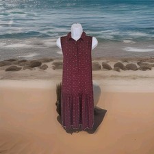 Gap Dress Size L Maroon Geometric Print Drop Waist Lined Sleeveless Pockets Boho