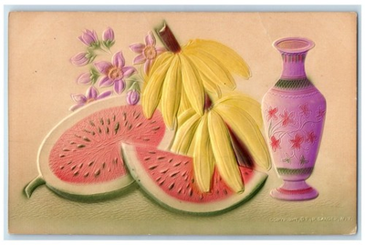 #ad c1910#x27;s Watermelon Fruits Flowers Vase Embossed Lena Wisconsin WI Postcard $14.95