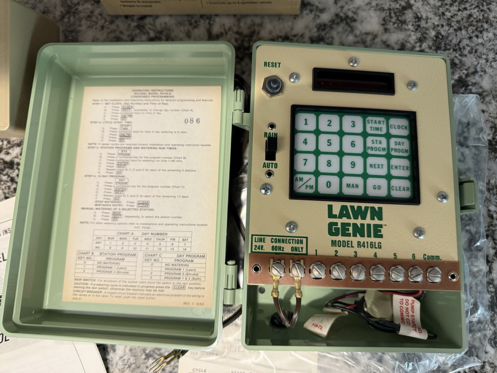 LAWN GENIE Model 416LCD-LG Electronic Sprinkler Timer- 6 Zone Control - NEW