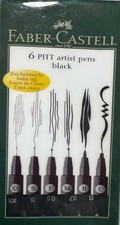 Faber-Castell 6 Pitt Artist Pens India Ink Black Multi Point Pen Set FREE P&P 