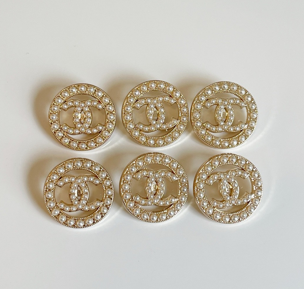 Vintage CC Designer Gold Pearl Button STAMPED | 6 PC Bundle