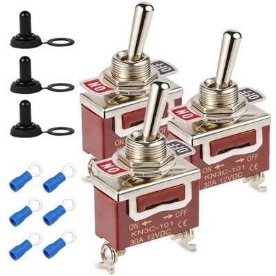 3-Pack Toggle Switch, Covxyorg 12V 30A 2-Pin ON/OFF 3-Pack Screw Terminal