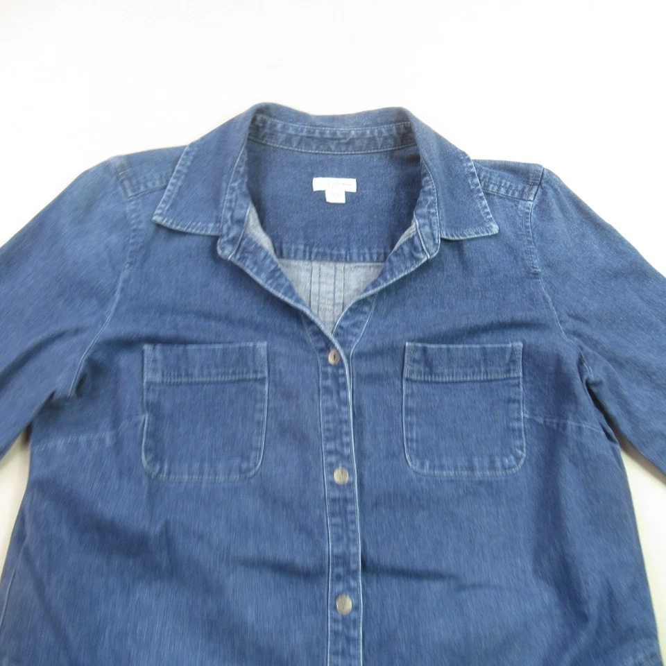 Vestido J Jill Mujer Mediano Manga Larga Botón Delantero Ligero Informal Denim Foto 3 de 4