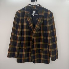 Sag Harbor Women s Size 8 Plaid Blazer Jacket Navy Olive Gold Tartan Wool Blend