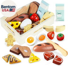 Wooden Bakery Toy Food Breakfast Set for Kids,Pretend Play Food Kitchen Accessor