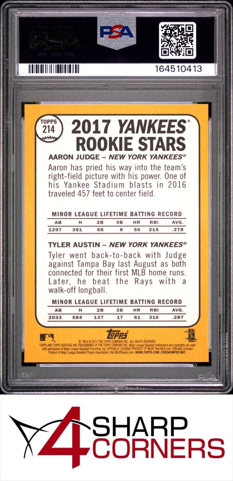 2017 TOPPS HERITAGE #214 AARON JUDGE RC YANKEES PSA 10 view 2