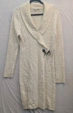 New Calvin Klein Ivory Cable Knit Sweater Dress Fitted M Acrylic