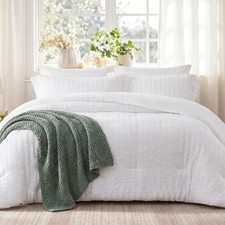 White Comforter King,3Pcs Seersucker Lightweight Bed Set for All Season,1 Elegan
