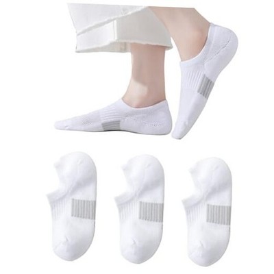 Thick No Show Socks for Women Athletic Ankle Socks Cushioned 8-11 White 3 Pack
