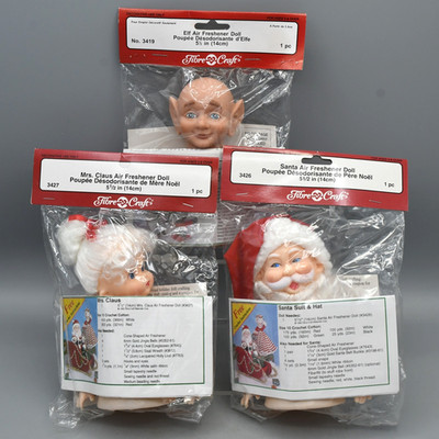 Santa Mrs Claus Elf Air Freshener Doll Lot Vintage 1990s Fibre Craft NEW SEALED