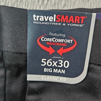 Roundtree & Yorke TravelSmart Mens 56x30 Black Pleated Comfort Dress Pants NEW