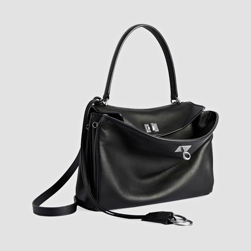 Balenciaga Black Small Rodeo Leather Handle Crossbody, Silver Hardware