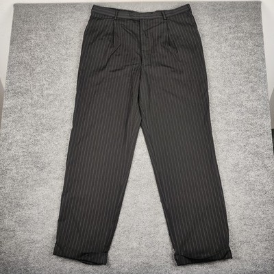 Armani Dress Pants Mens 32x32 Black Wool Pinstripe Pleated Classic Fit