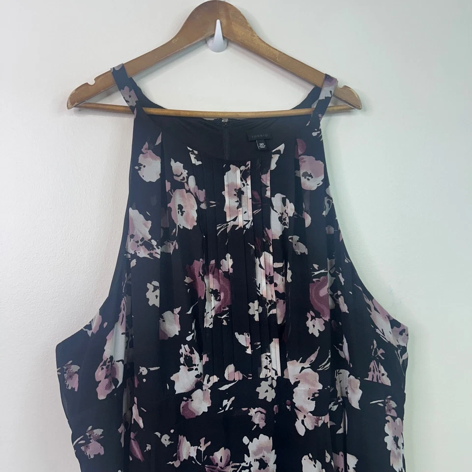 Vestido tórrido oscuro romántico negro caprichoso floral halter alto bajo talla grande 30 6X Foto 2 de 4