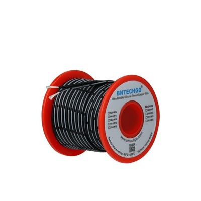 BNTECHGO 22 Gauge Silicone Ribbon Cable Flexible 2P Black 50 ft Flat Cable 22...
