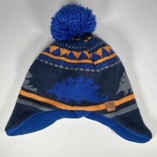 Swiss Tech Children's Blue Orange Dinosaur Fleece-Lined Winter Trapper Hat