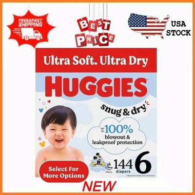 NEW Huggies Snug & Dry Baby Diapers, Size 6 (35+ lbs) 144 Count Select for More