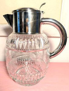 Vintage D.R.G.M. German Cut Crystal Water Pitcher Silverplate Grapes EUC