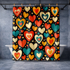 Fun Cute Bathroom Decor Colorful Heart Shower Curtain 72x72 Polyester