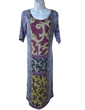 ETRO Milano 44 Purple Paisley Baroque Print Stretch Jersey Midi Dress Italy