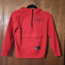 Reebok Boys Red 1/2 Zip Hooded Long Sleeve Logo Sweatshirt Size 8