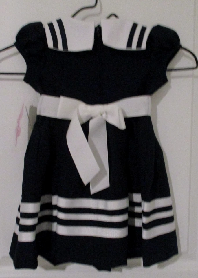 Vestido Bonnie Jean Infant 2T Azul Marino y Blanco Náutico Manga Gorra $46 Nuevo con Etiquetas Foto 2 de 4