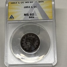 1853 Braided Hair Half Cent Coin ANACS MS 60 BN Looks Better