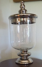 Vintage CELTIC IRISH APOTHECARY Glass Jar Metal Lid Etched FIANNA with Dragon