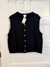 NWT H M Sleeveless Navy Blue Sweater Vest with Gold Buttons, L