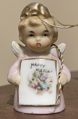 Nice Antique Pink Angel Bell Ardalt Ceramic Christmas Ornament Japan