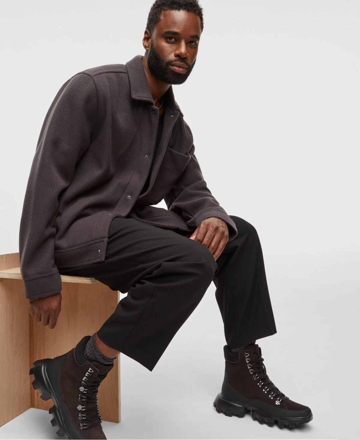 $79.50 Mode of One Men's Long-Sleeve Knit Trucker Jacket | Jet Grey | Large